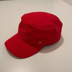 J. Lindeberg Red Cadet Military Cap Hat with Logo Size Large L